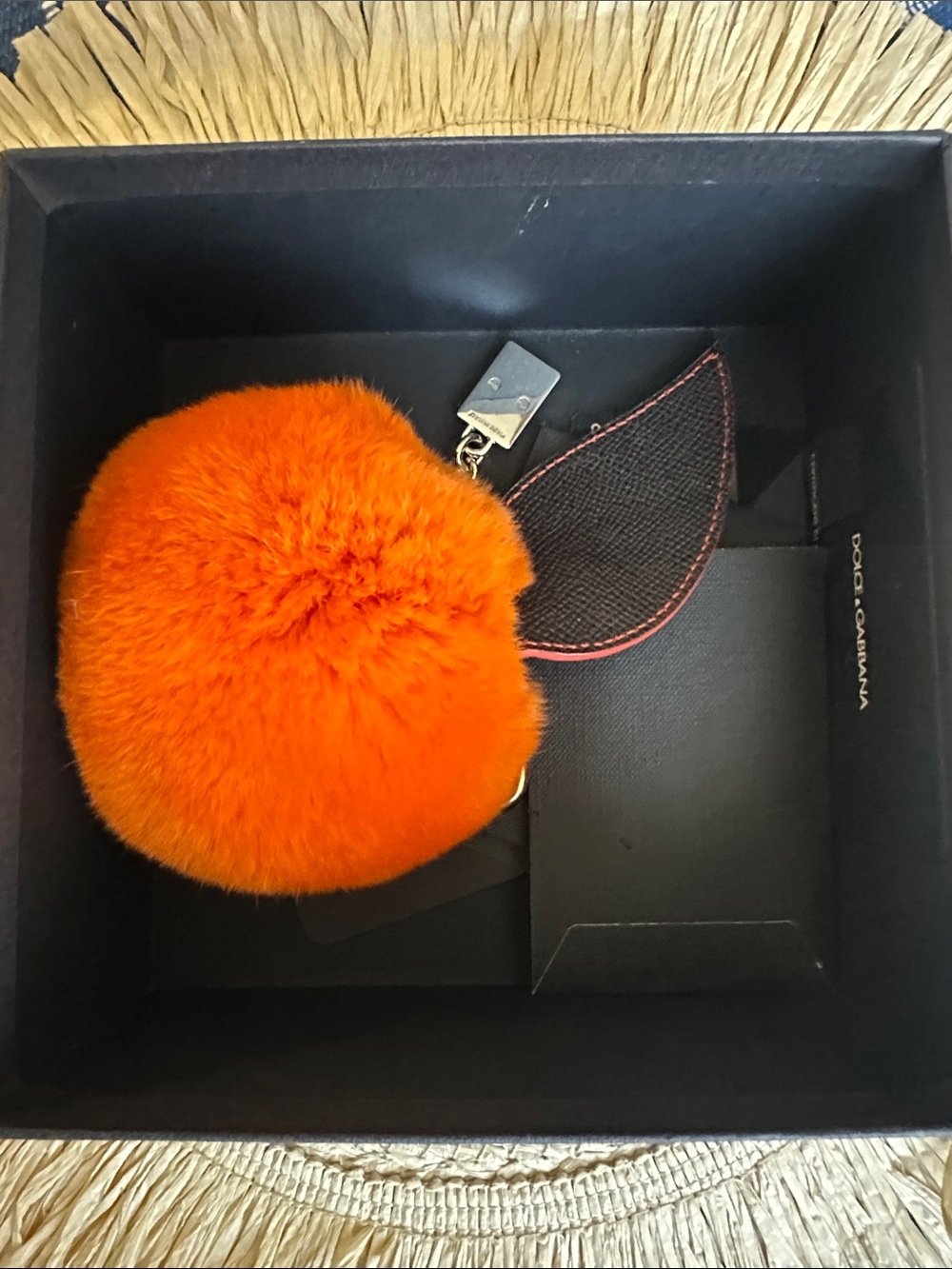 Dolce & Gabbana Bright Orange Fur Pom with Gold Hardware and Leaf Charm - Picture 8 of 8
